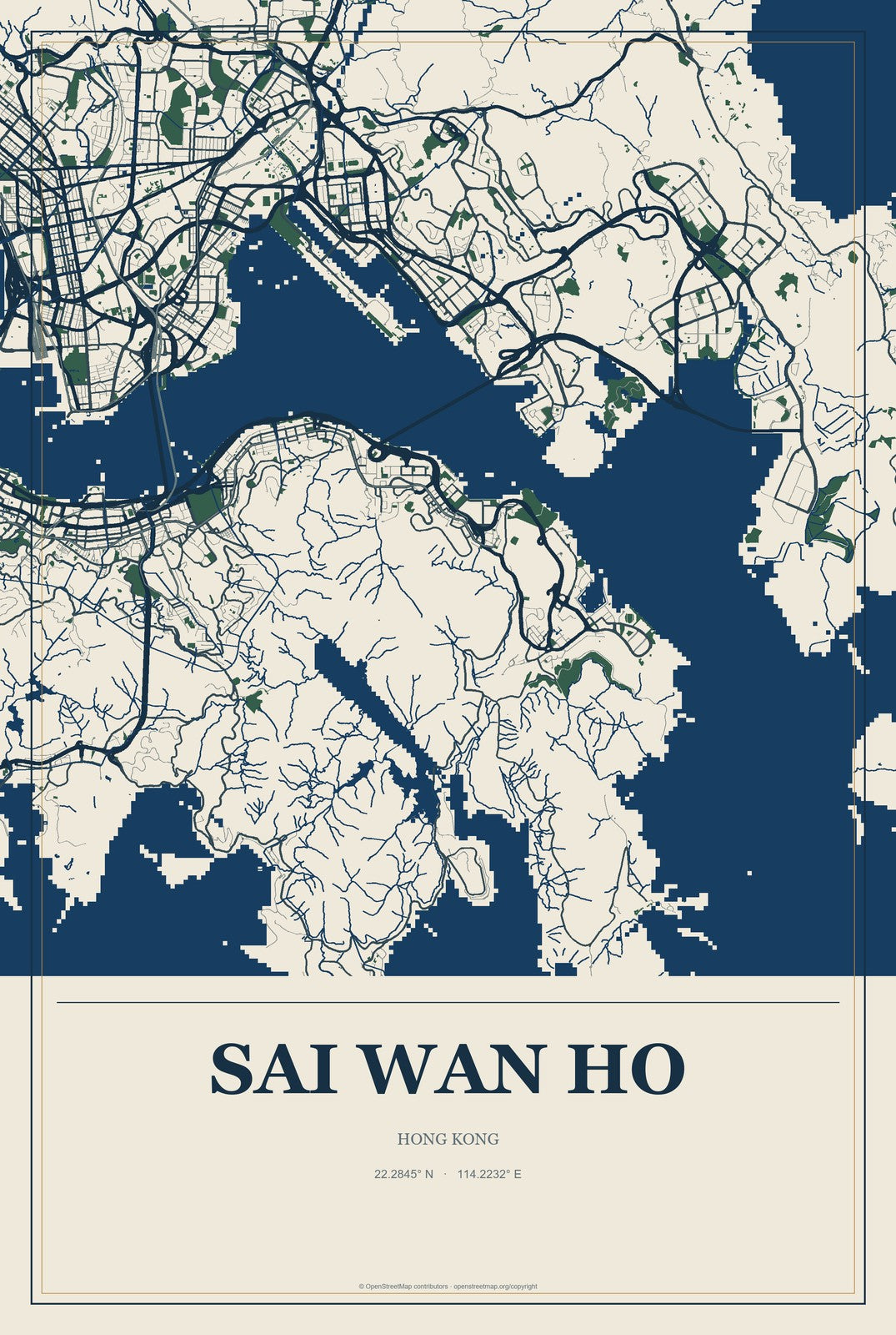 Sai Wan Ho, Hong Kong City Map Aluminum Sign in Coastal Cutout style