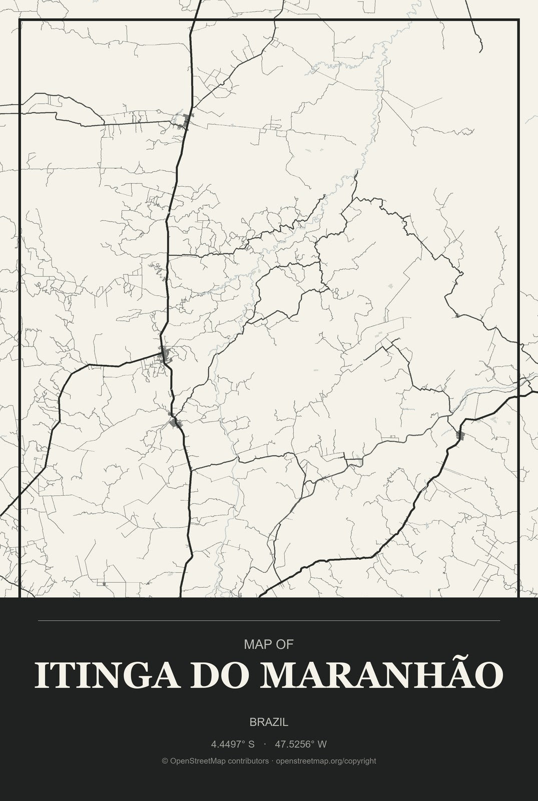 Itinga do Maranhão, Brazil City Map Aluminum Sign in Museum Plaque style