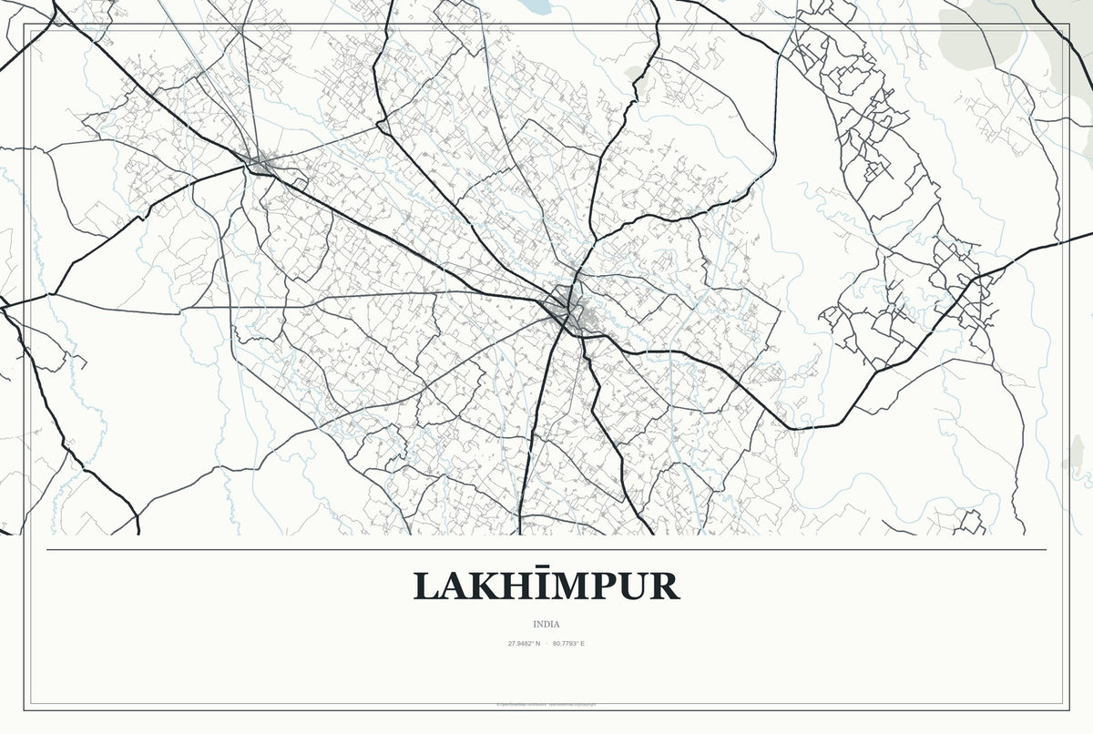 Lakhīmpur, India City Map Aluminum Sign in Gallery Air style