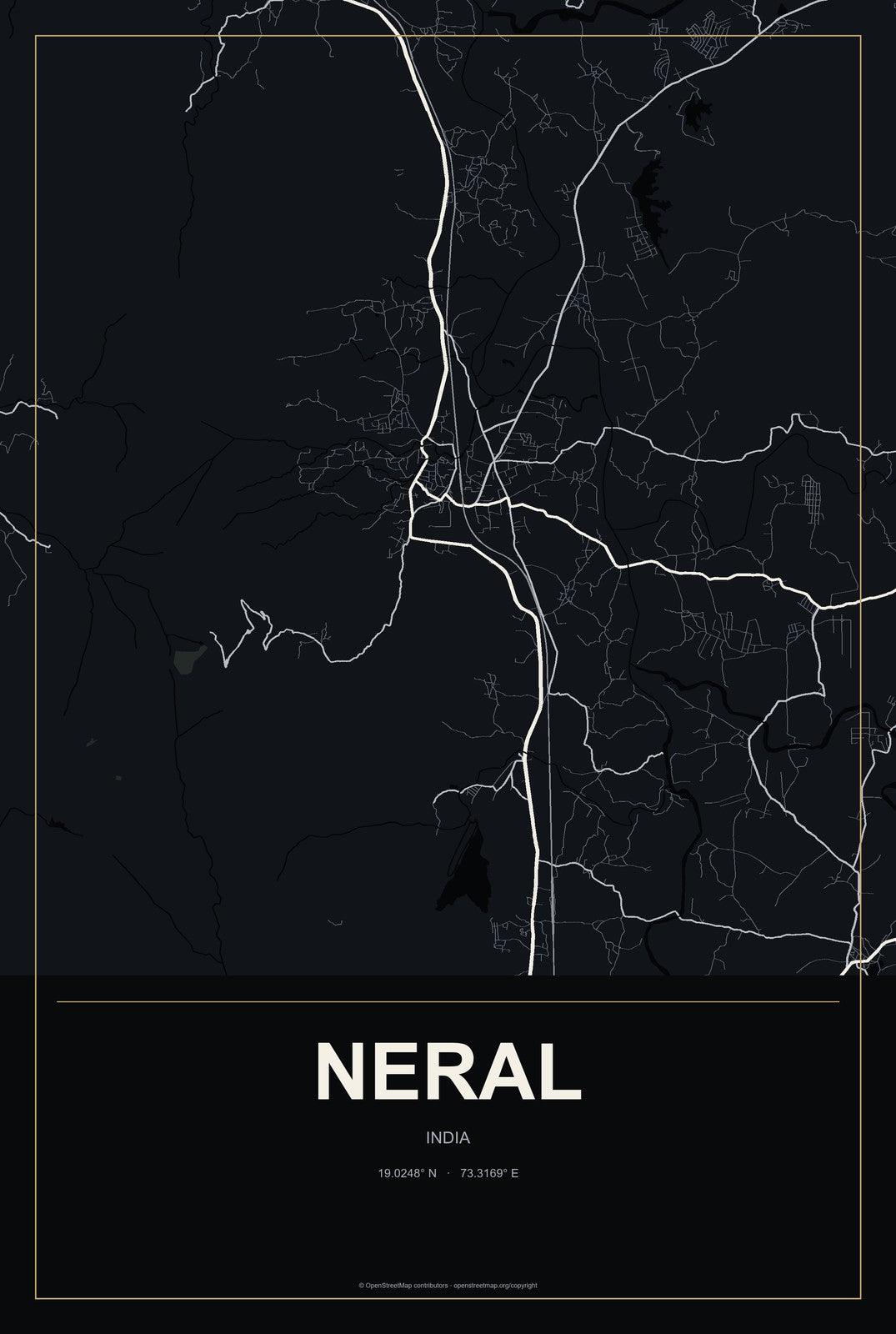 Neral, India City Map Aluminum Sign in Metropolitan Noir style