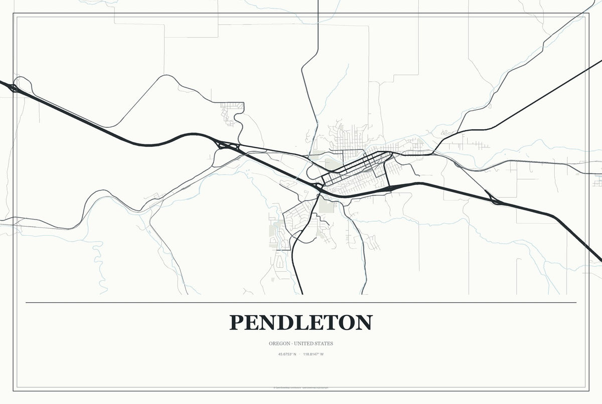 Pendleton, Oregon City Map Aluminum Sign in Gallery Air style