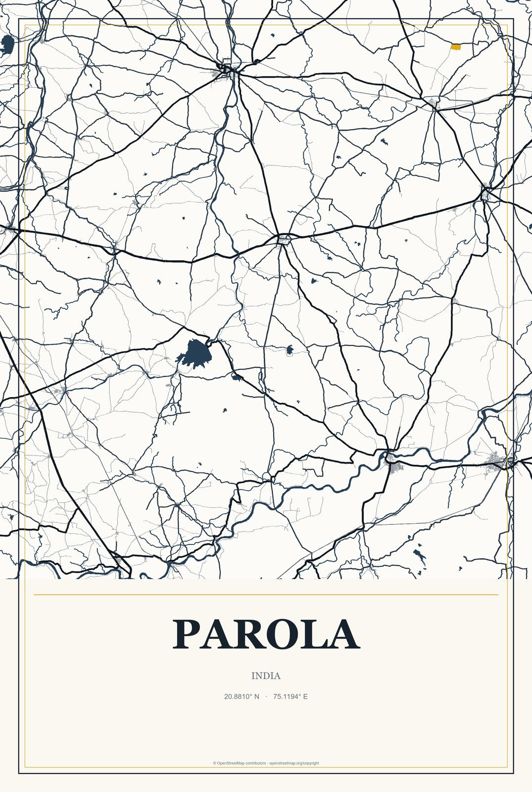 Parola, India City Map Aluminum Sign in Citrine Modern style