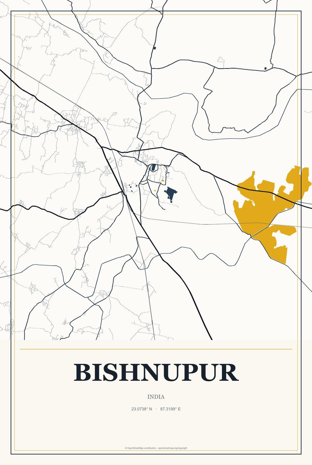 Bishnupur, West Bengal, India City Map Aluminum Sign in Citrine Modern style