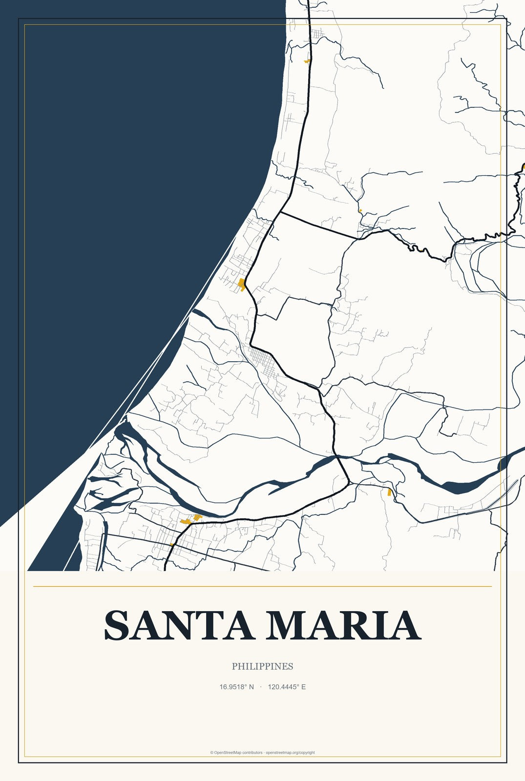 Santa Maria, Davao Region, Philippines City Map Aluminum Sign in Citrine Modern style
