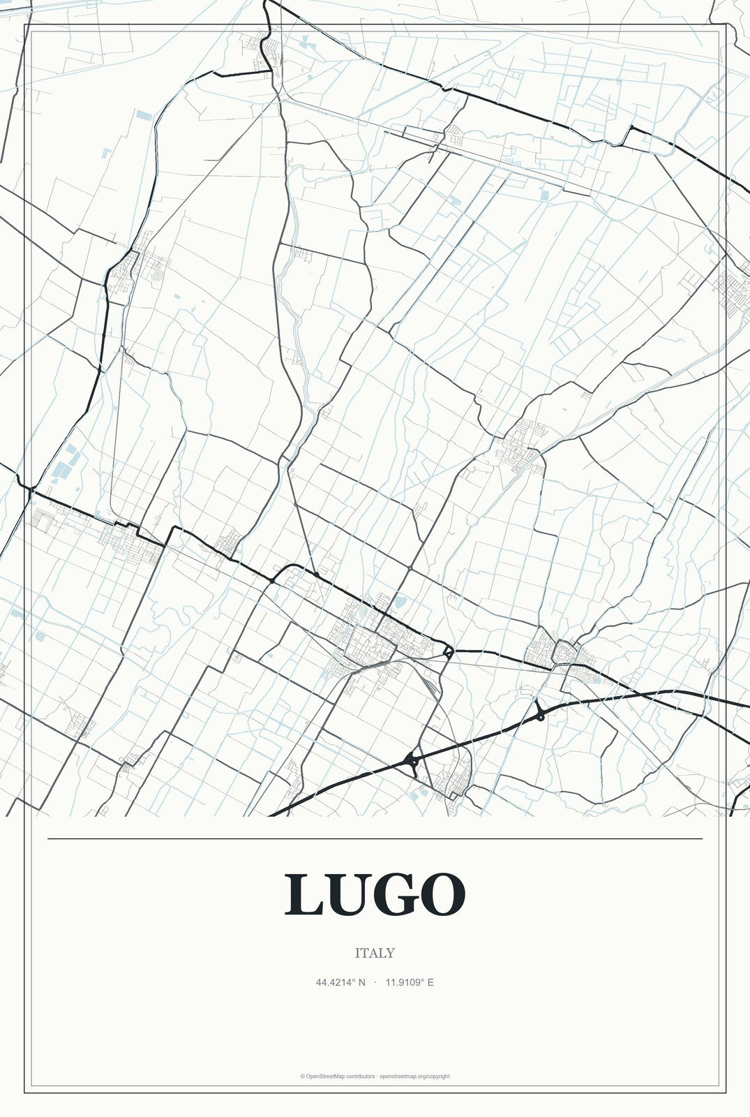 Lugo, Italy City Map Aluminum Sign in Gallery Air style
