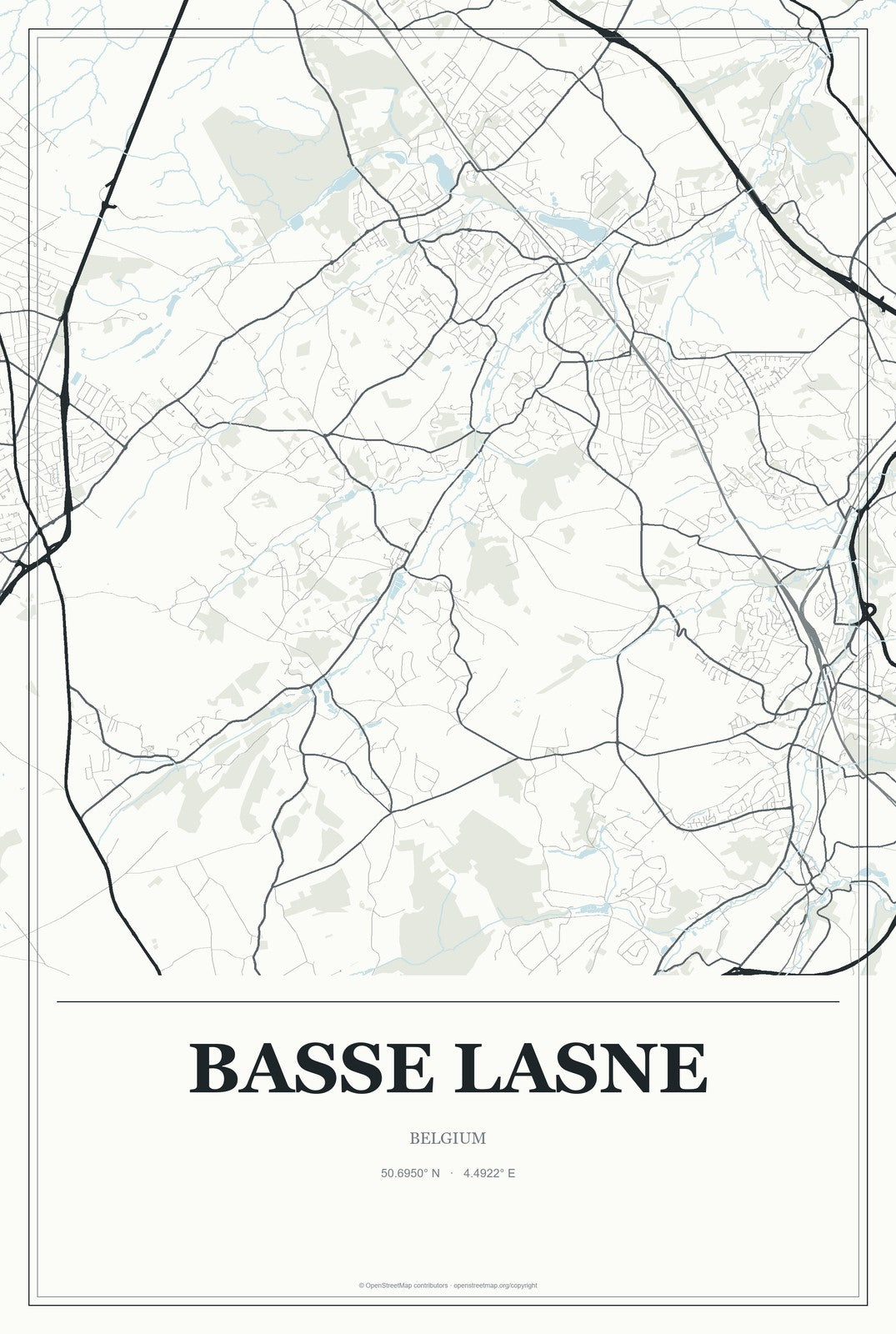 Basse Lasne, Belgium City Map Aluminum Sign in Gallery Air style