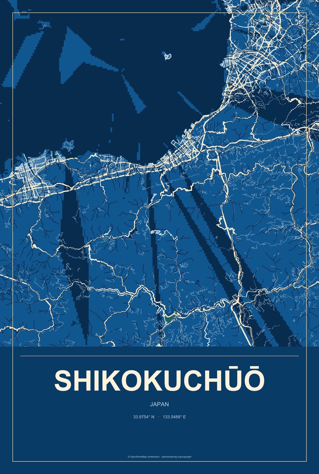Shikokuchūō, Japan City Map Aluminum Sign in Harbor Cobalt style
