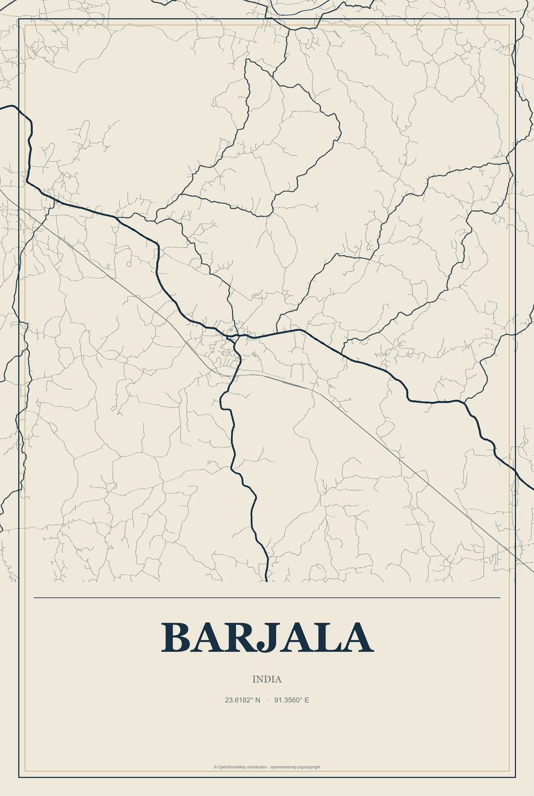 Barjala, India City Map Aluminum Sign in Coastal Cutout style