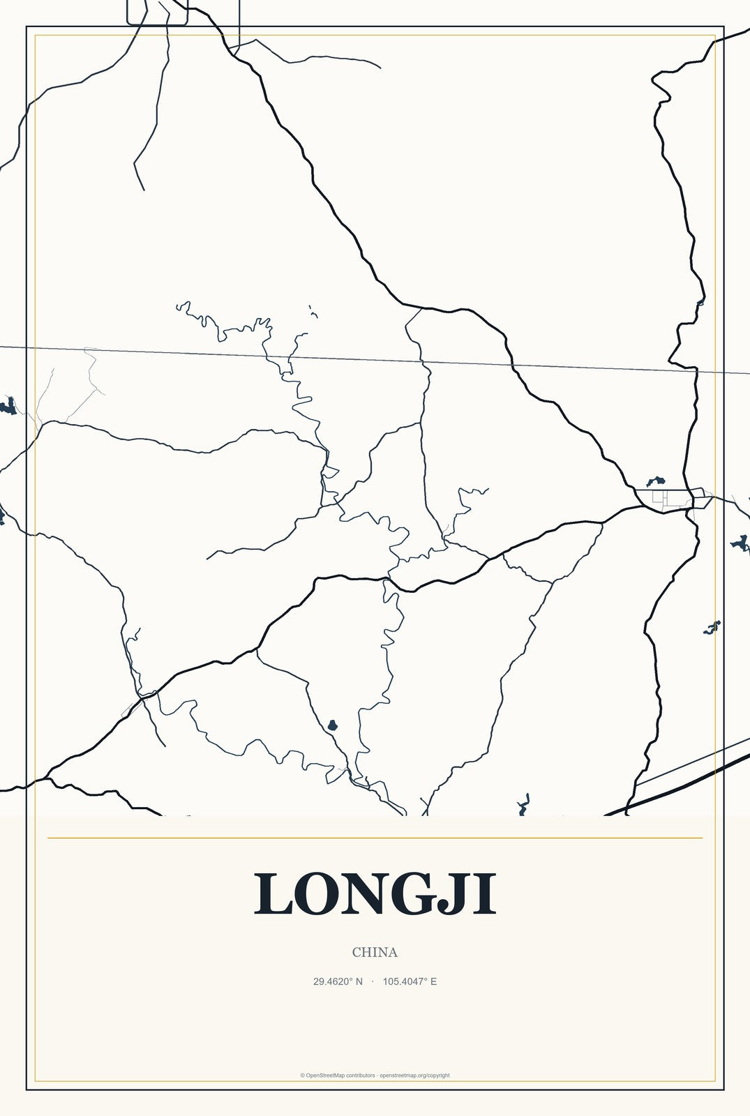 Longji, China City Map Aluminum Sign in Citrine Modern style