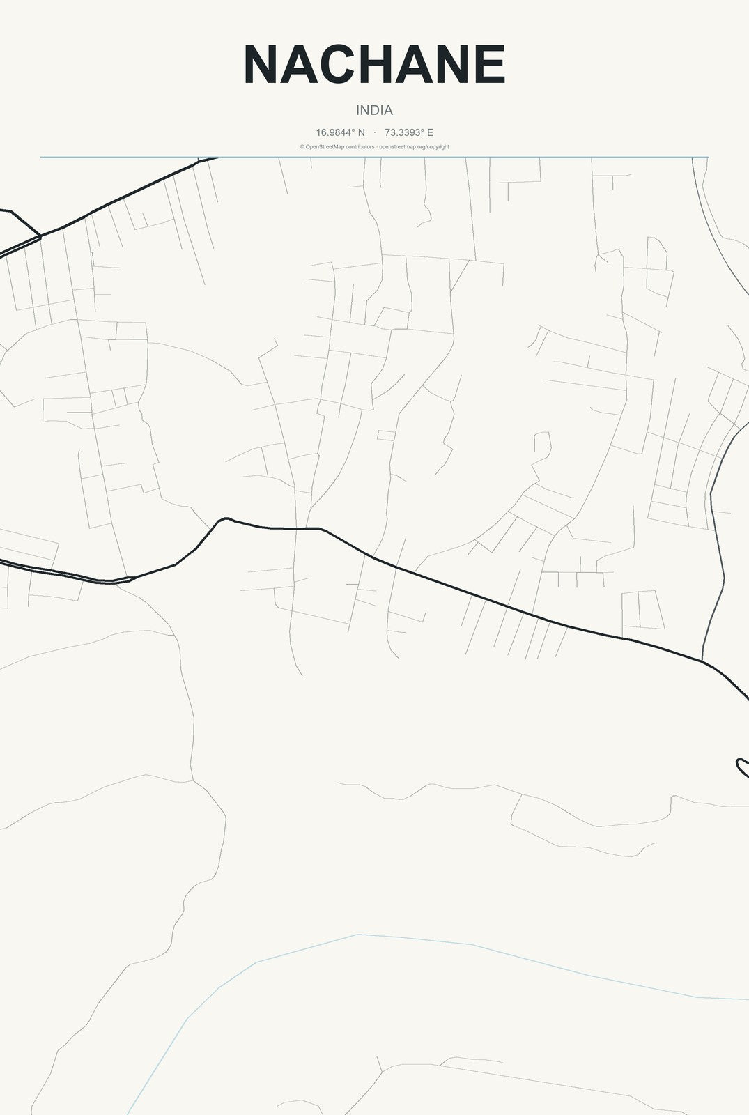 Nachane, India City Map Aluminum Sign in Headline Atlas style
