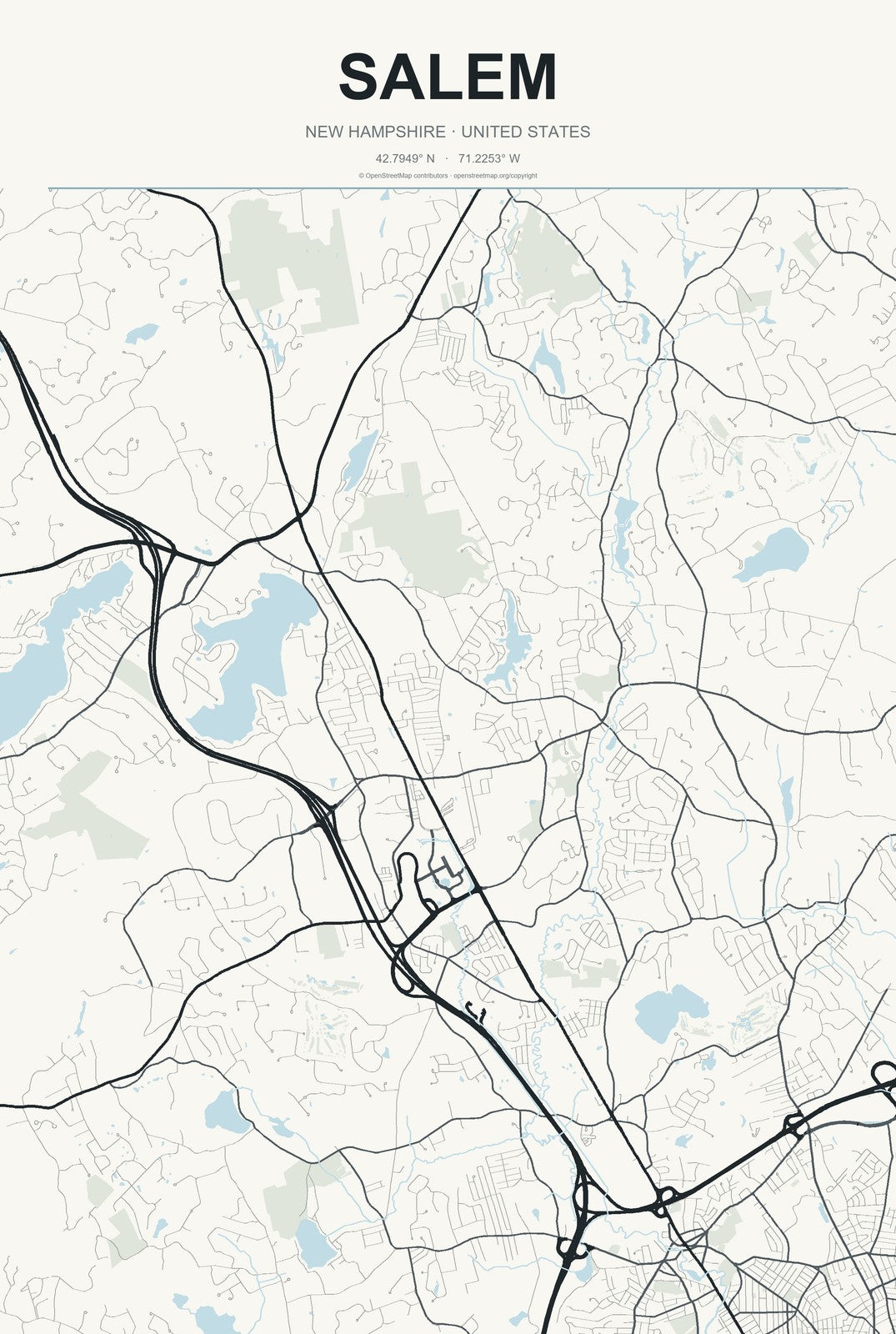 Salem, New Hampshire City Map Aluminum Sign in Headline Atlas style