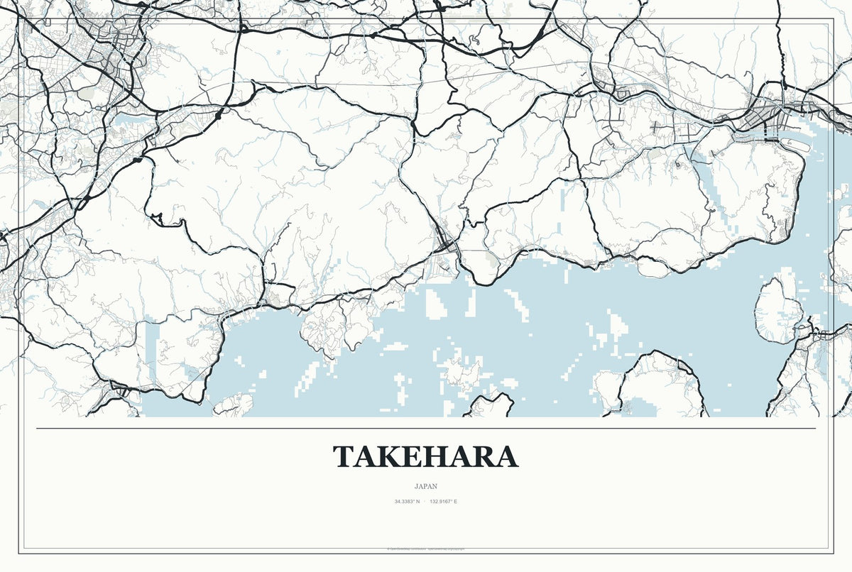 Takehara, Japan City Map Aluminum Sign in Gallery Air style