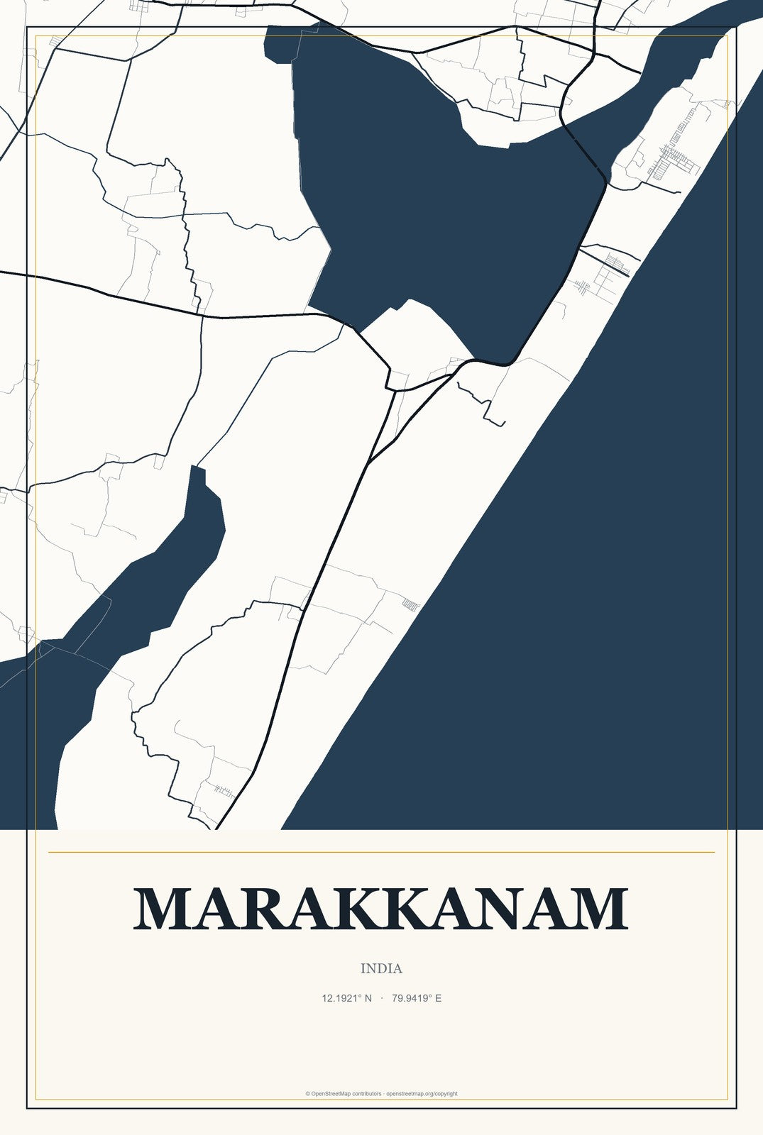 Marakkanam, India City Map Aluminum Sign in Citrine Modern style