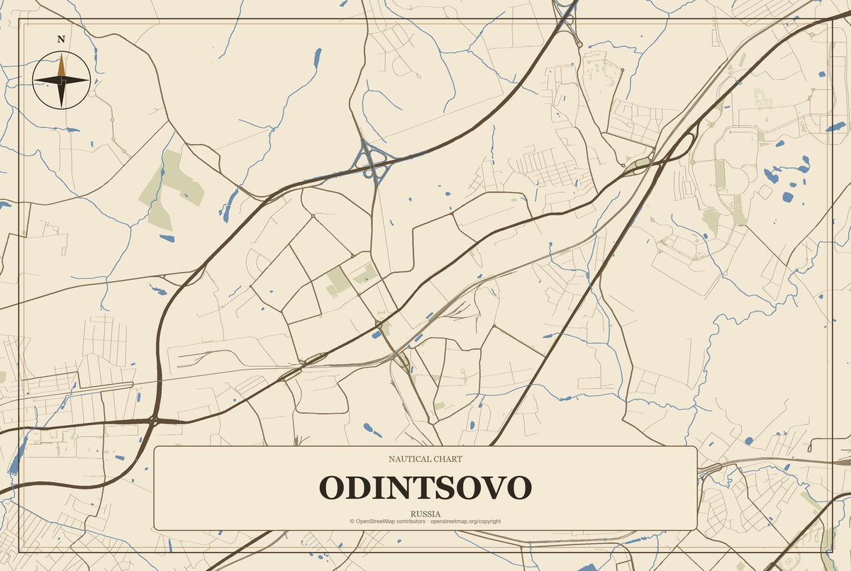 Odintsovo, Russia City Map Aluminum Sign in Heritage Nautical style