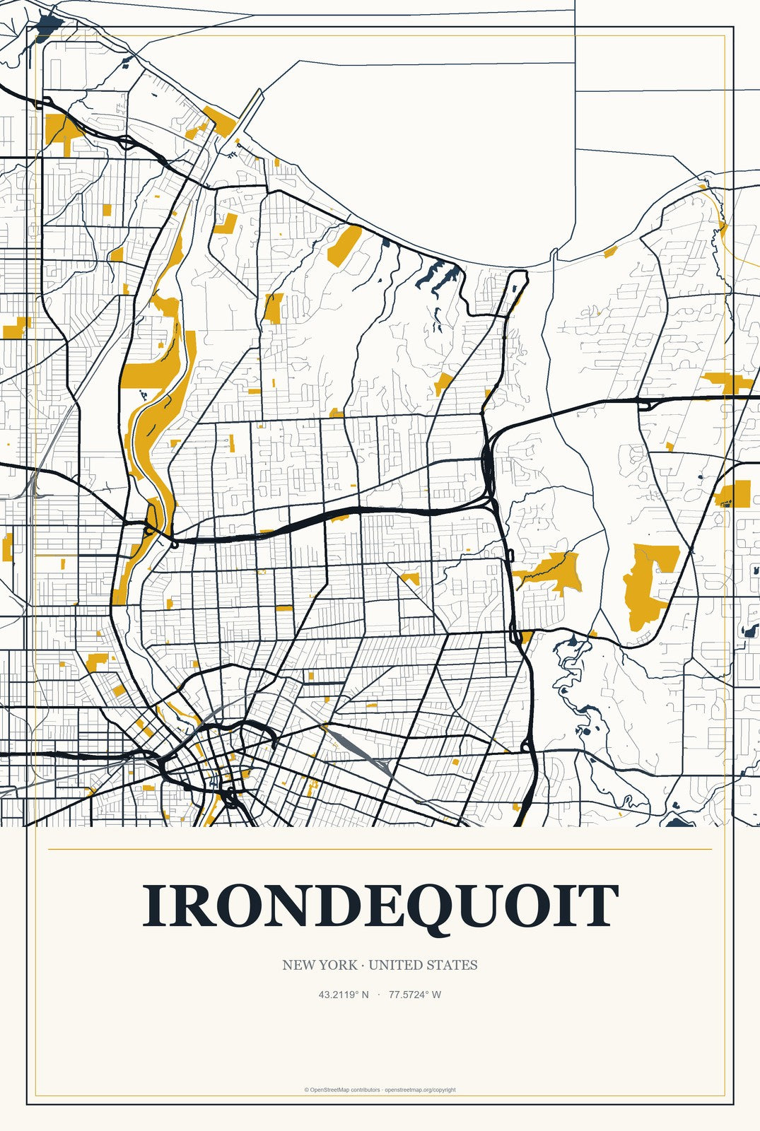 Irondequoit, New York City Map Aluminum Sign in Citrine Modern style