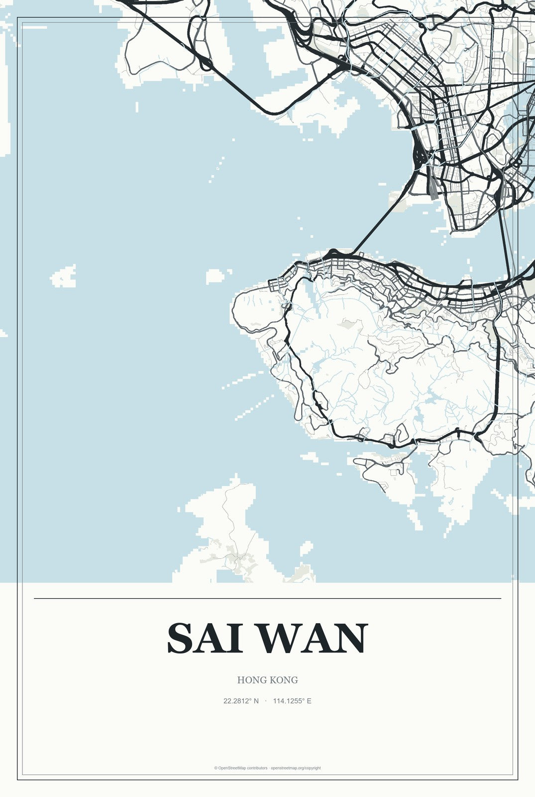 Sai Wan, Hong Kong City Map Aluminum Sign in Gallery Air style