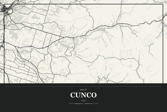 Cunco, Chile City Map Aluminum Sign in Museum Plaque style
