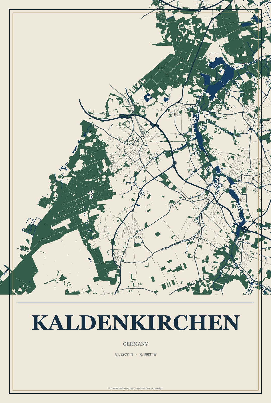 Kaldenkirchen, Germany City Map Aluminum Sign in Coastal Cutout style