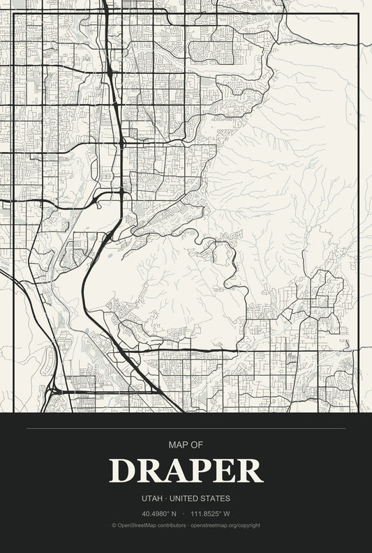 Draper, Utah City Map Aluminum Sign in Museum Plaque style