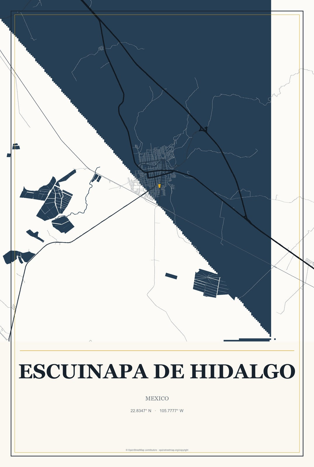 Escuinapa de Hidalgo, Mexico City Map Aluminum Sign in Citrine Modern style