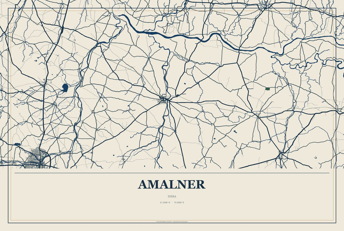 Amalner, India City Map Aluminum Sign in Coastal Cutout style