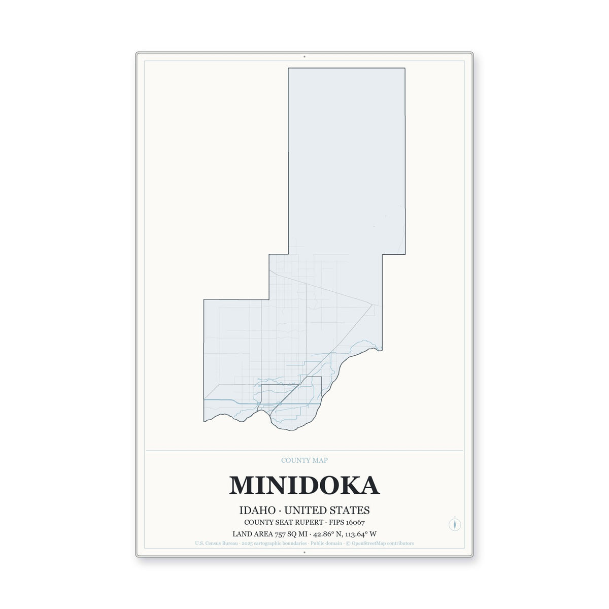 Minidoka County, Idaho Map Aluminum Sign in Gallery Air style
