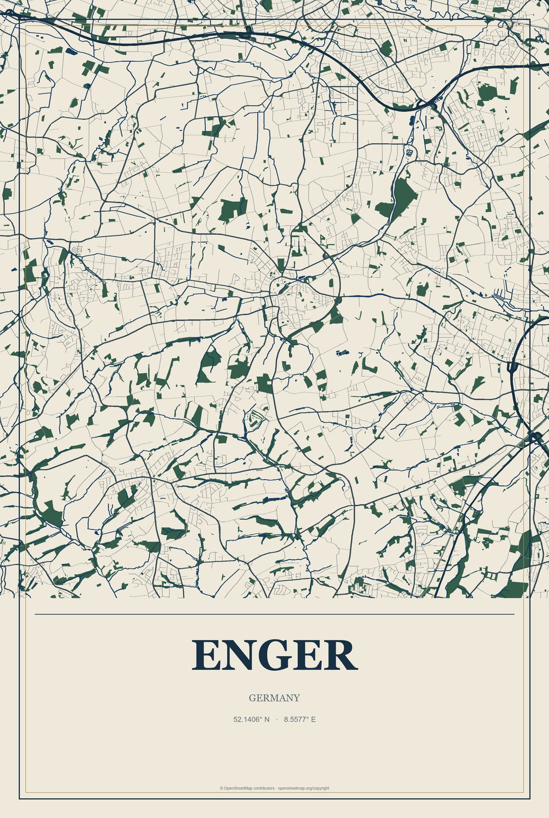 Enger, Germany City Map Aluminum Sign in Coastal Cutout style
