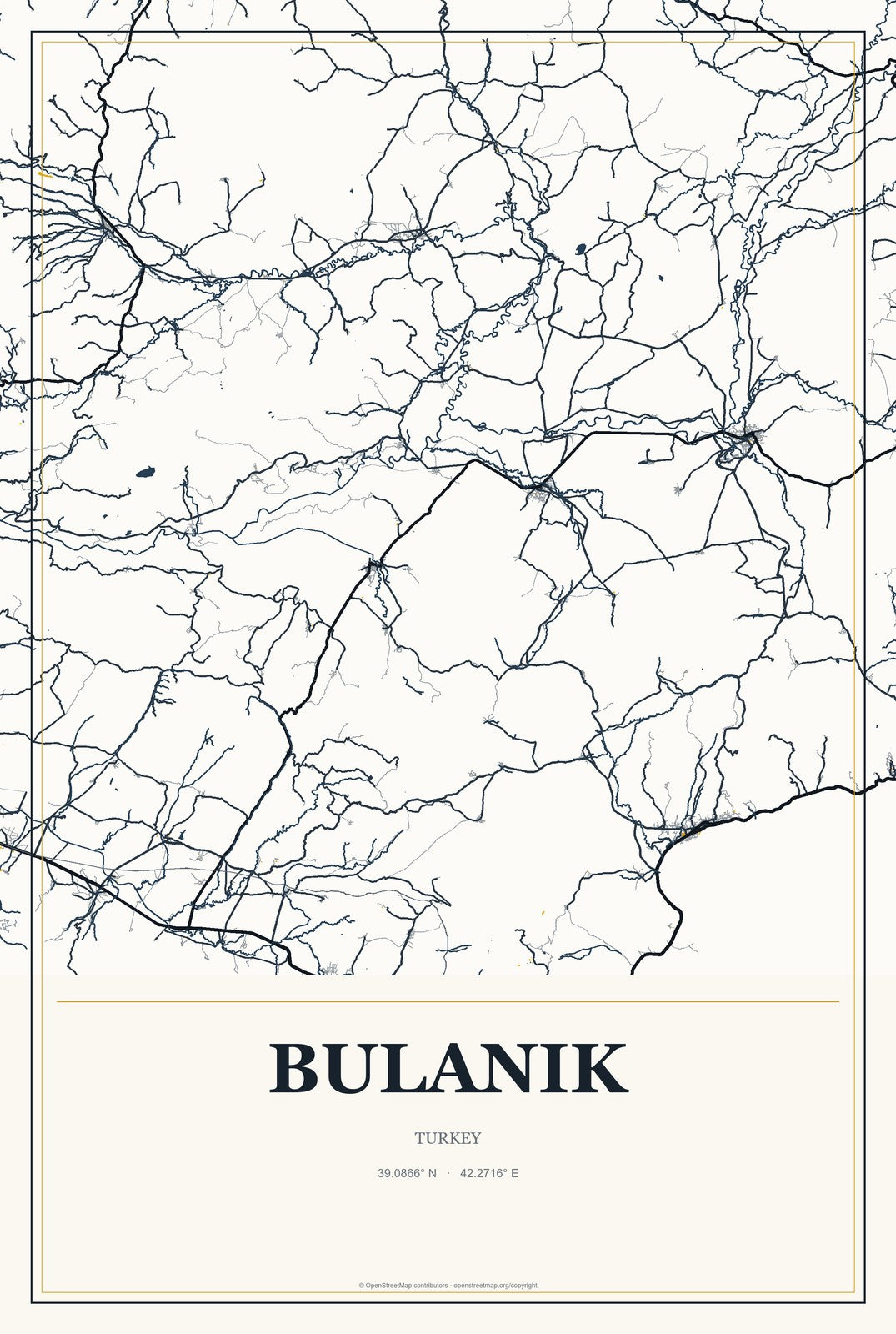 Bulanık, Turkey City Map Aluminum Sign in Citrine Modern style