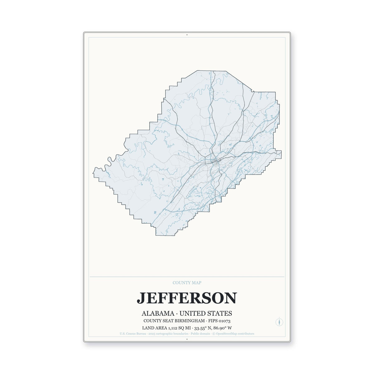 Jefferson County, Alabama Map Aluminum Sign in Gallery Air style
