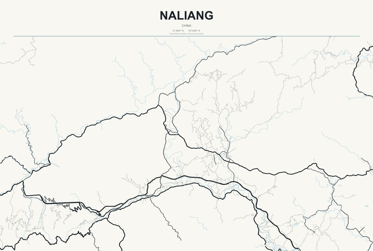 Naliang, China City Map Aluminum Sign in Headline Atlas style
