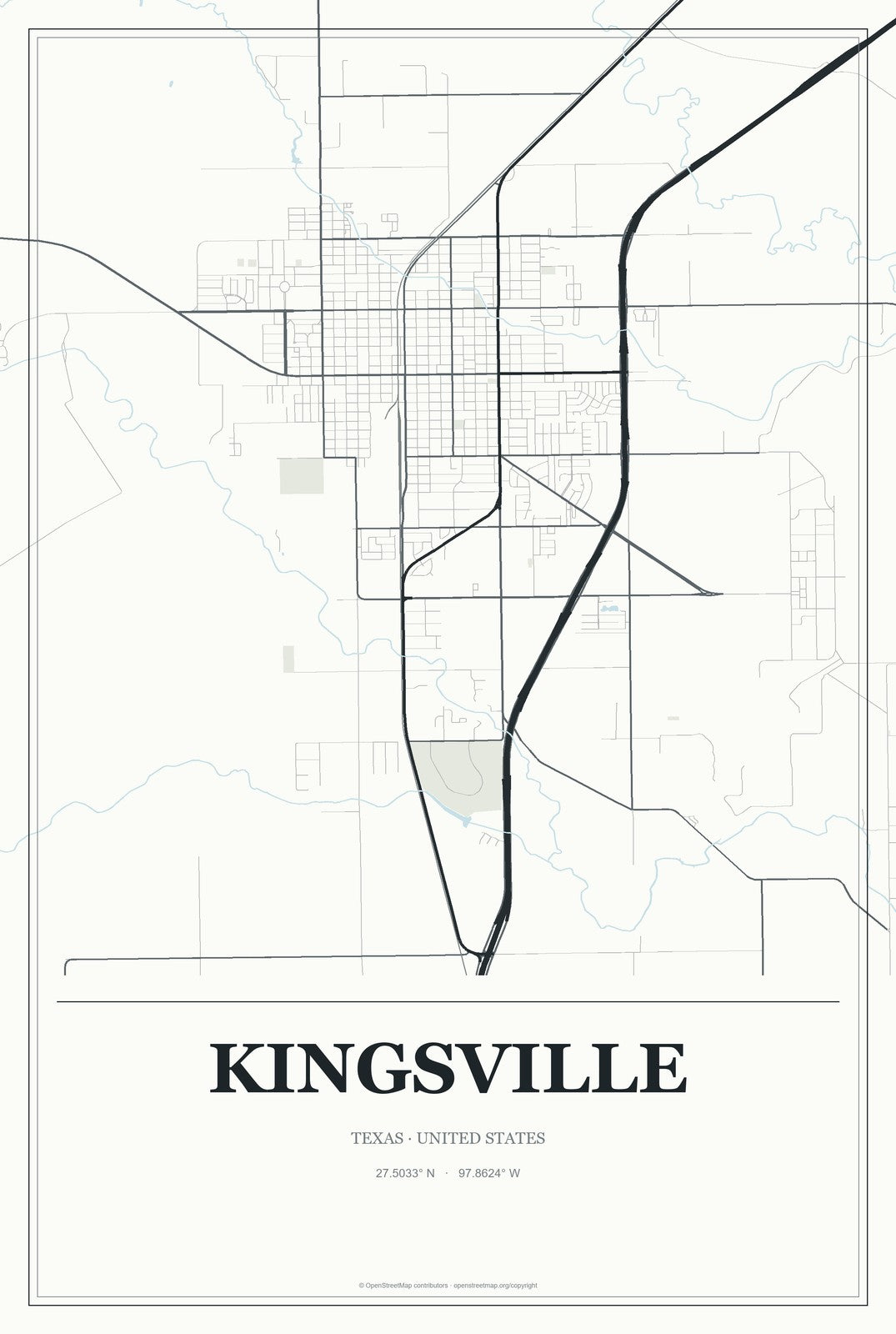 Kingsville, Texas City Map Aluminum Sign in Gallery Air style