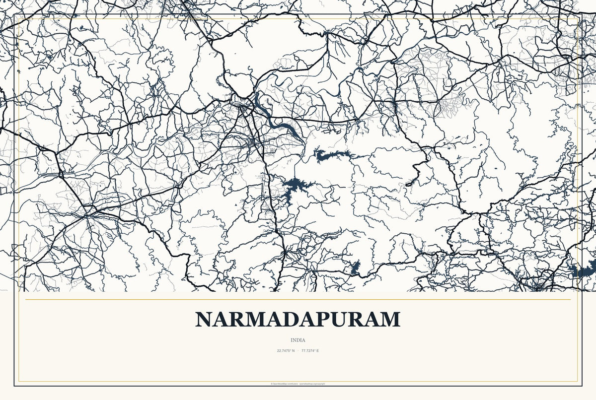 Narmadapuram, India City Map Aluminum Sign in Citrine Modern style