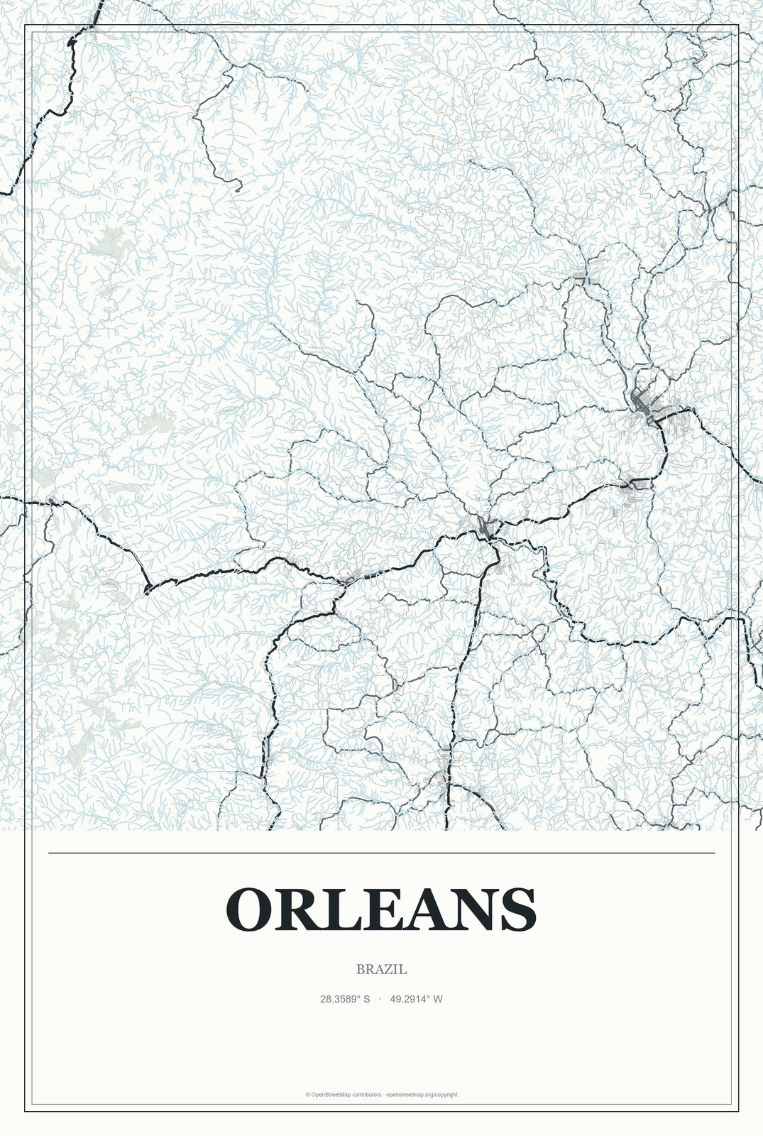 Orleans, Brazil City Map Aluminum Sign in Gallery Air style