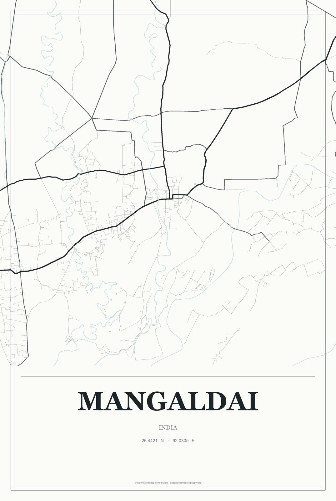 Mangaldai, India City Map Aluminum Sign in Gallery Air style