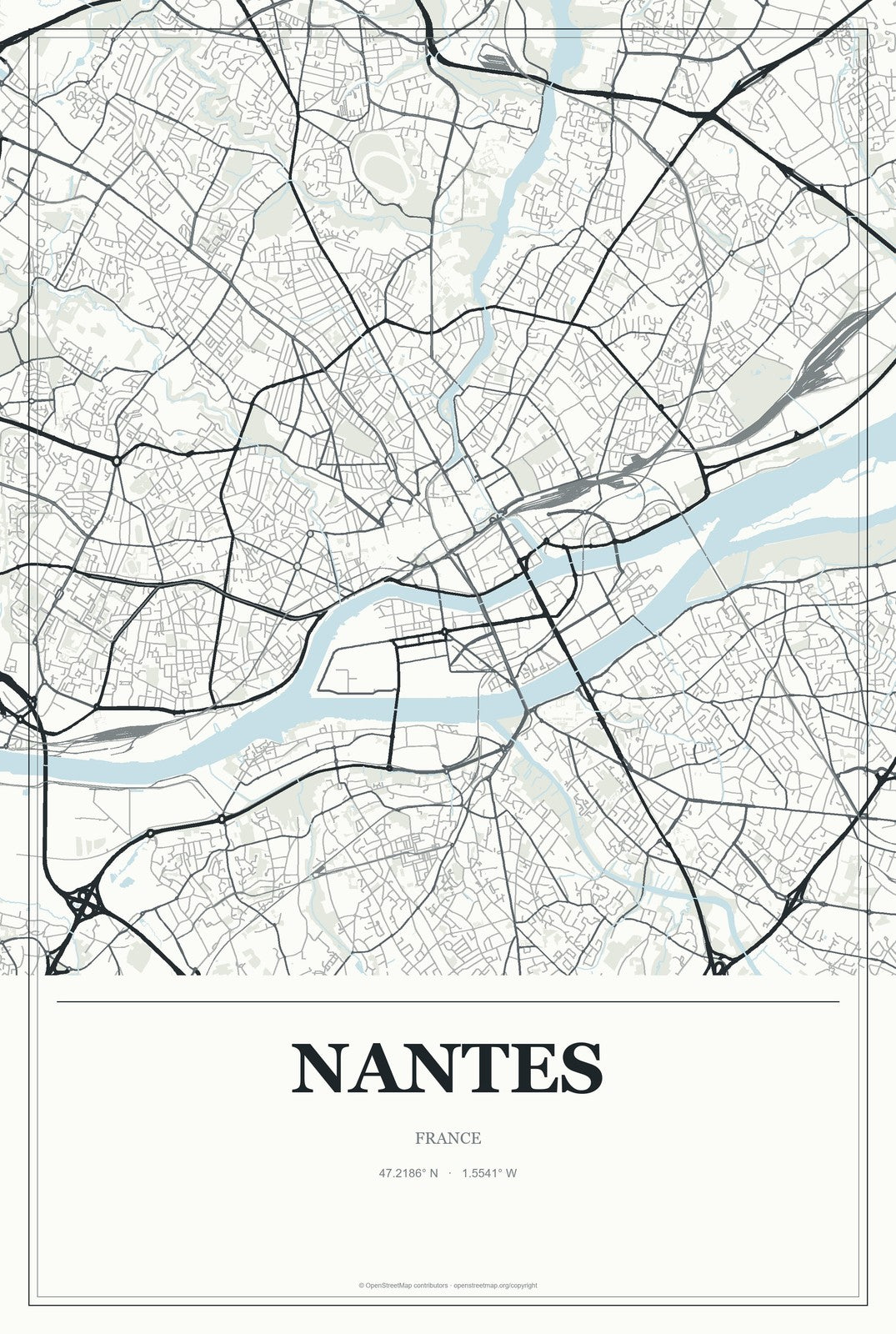 Nantes, France City Map Aluminum Sign in Gallery Air style