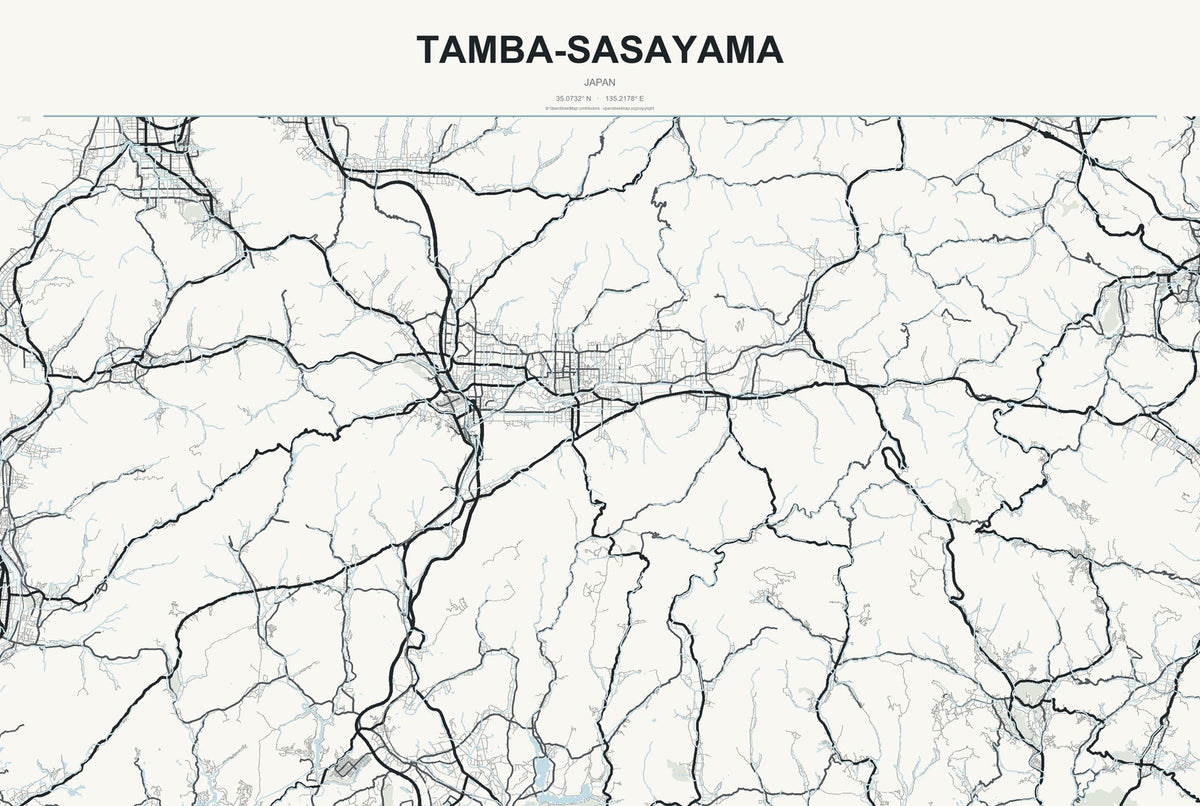 Tamba-Sasayama, Japan City Map Aluminum Sign in Headline Atlas style