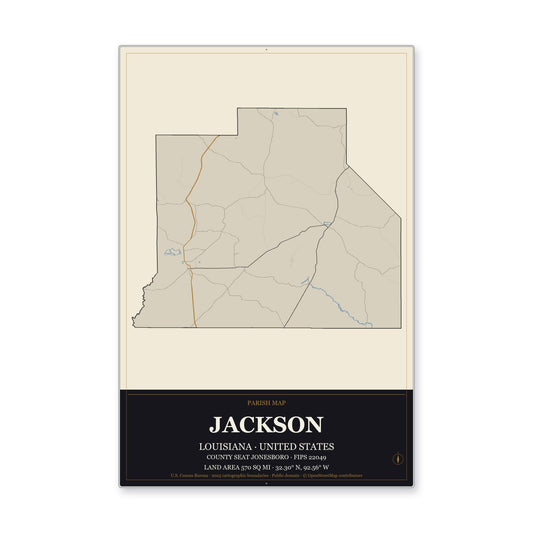 Jackson Parish, Louisiana Map Aluminum Sign in Museum Plaque style