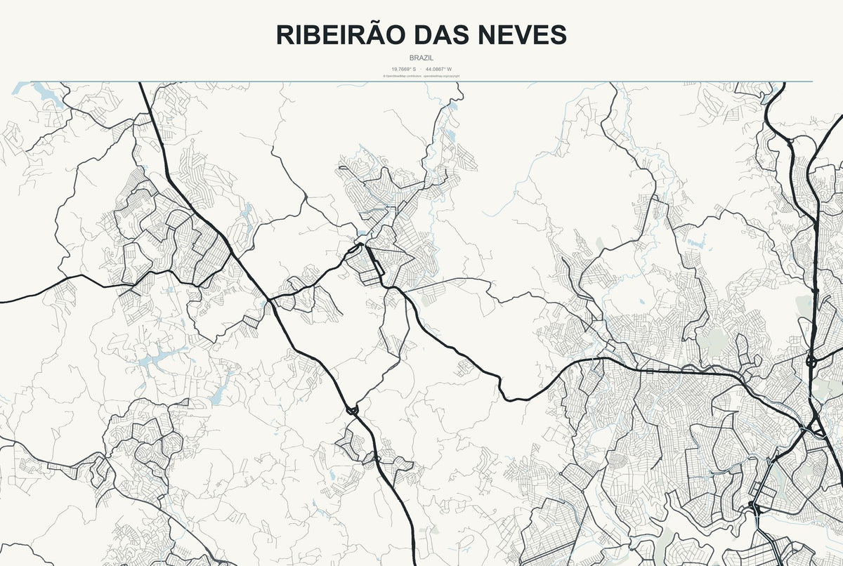 Ribeirão das Neves, Brazil City Map Aluminum Sign in Headline Atlas style