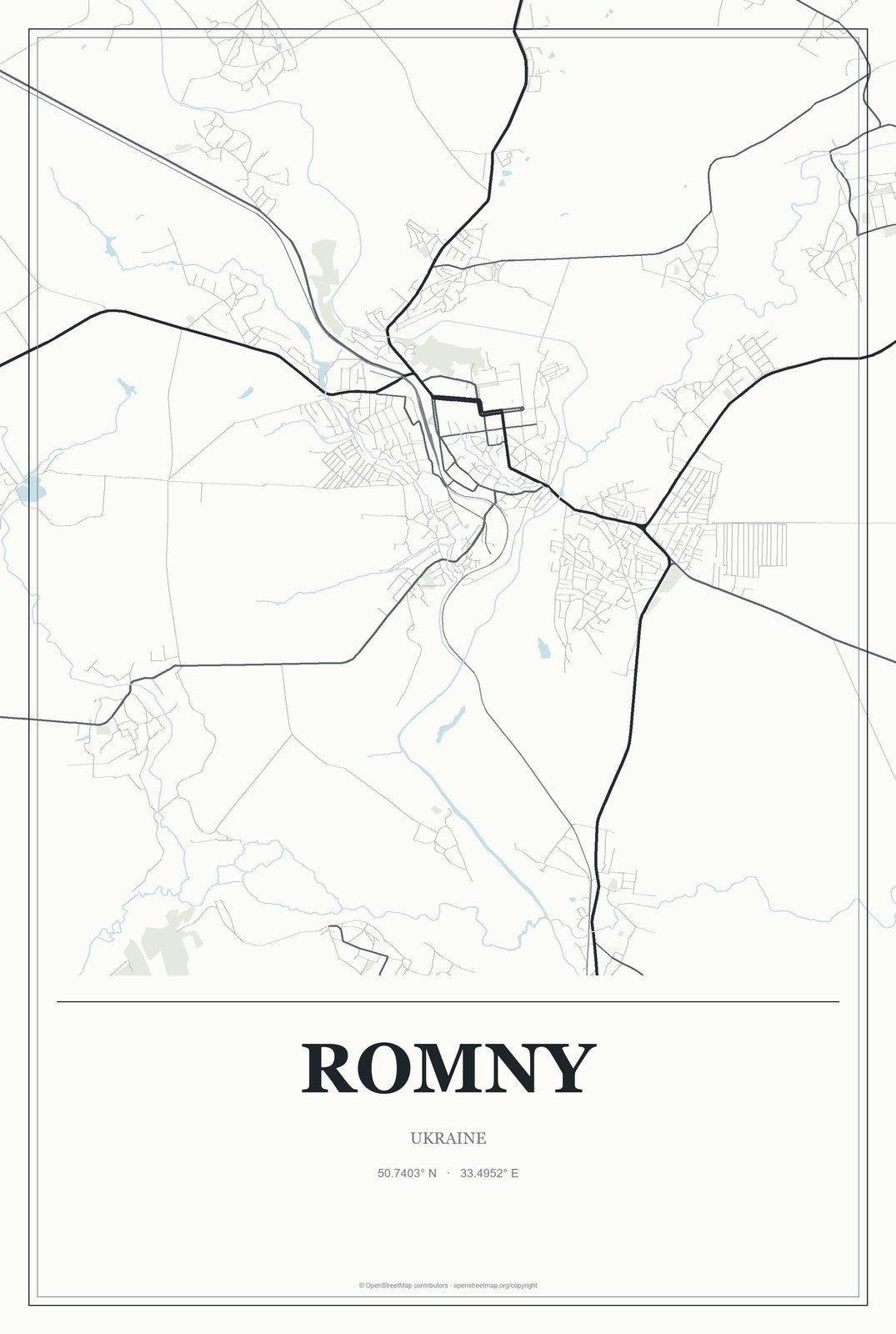 Romny, Ukraine City Map Aluminum Sign in Gallery Air style