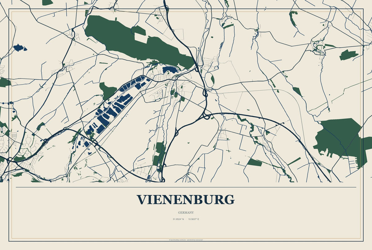 Vienenburg, Germany City Map Aluminum Sign in Coastal Cutout style