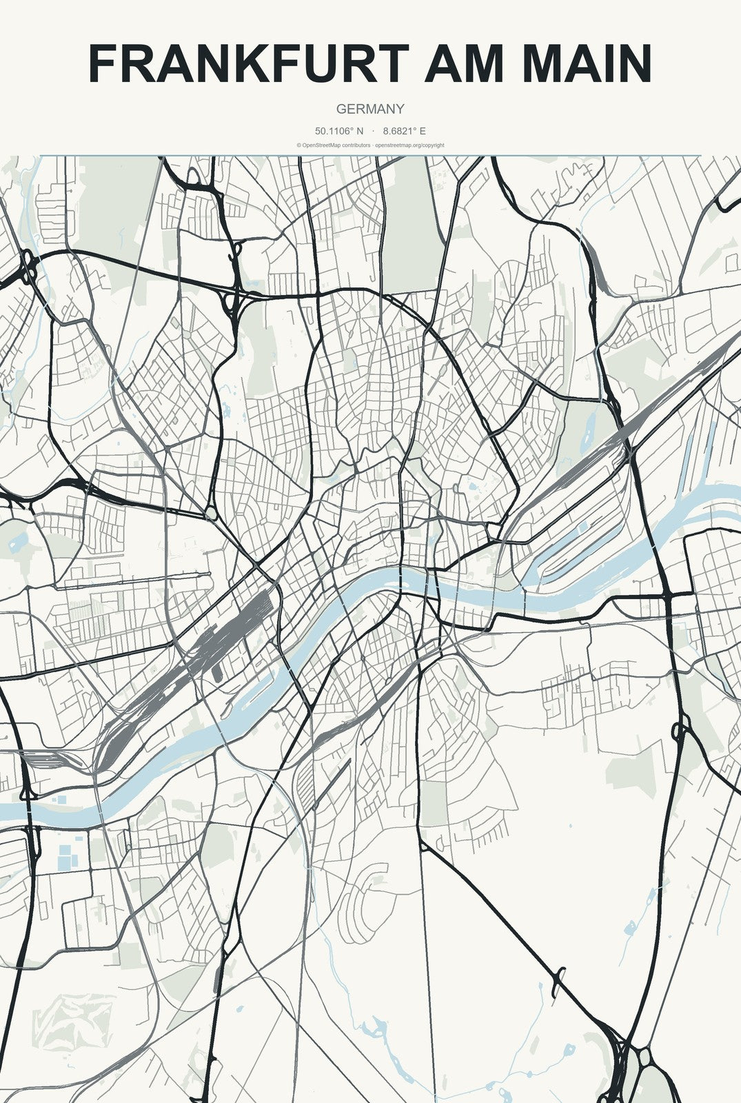 Frankfurt am Main, Germany City Map Aluminum Sign in Headline Atlas style
