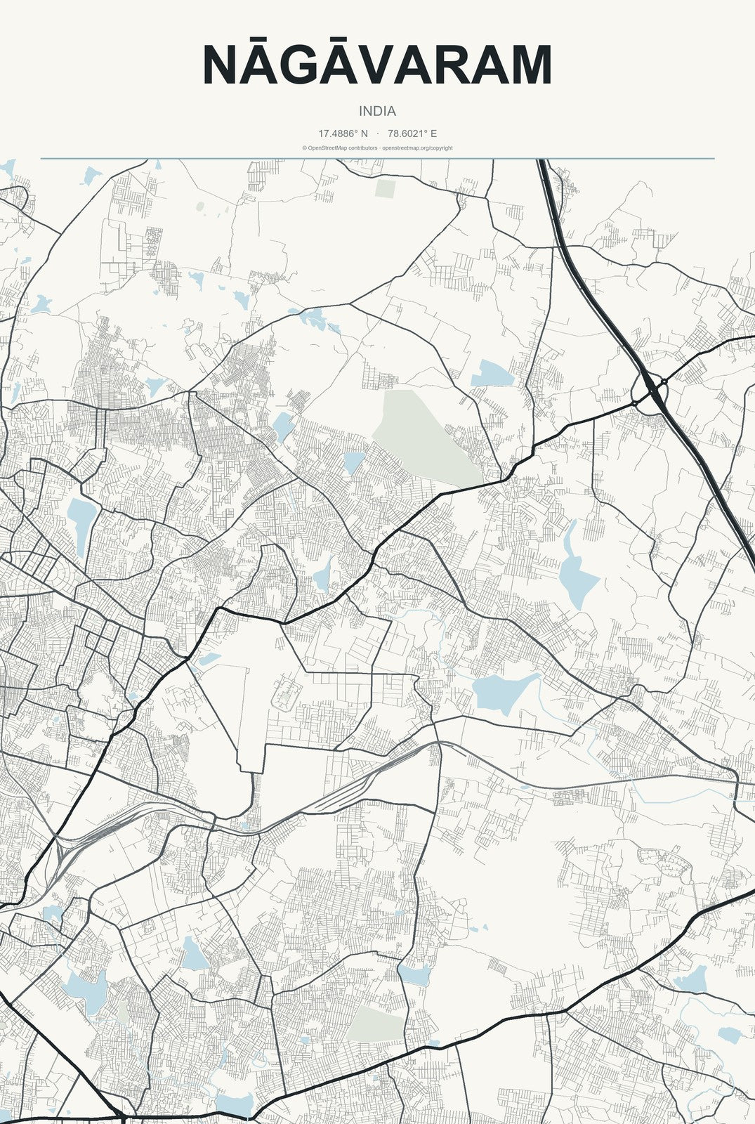 Nāgāvaram, India City Map Aluminum Sign in Headline Atlas style