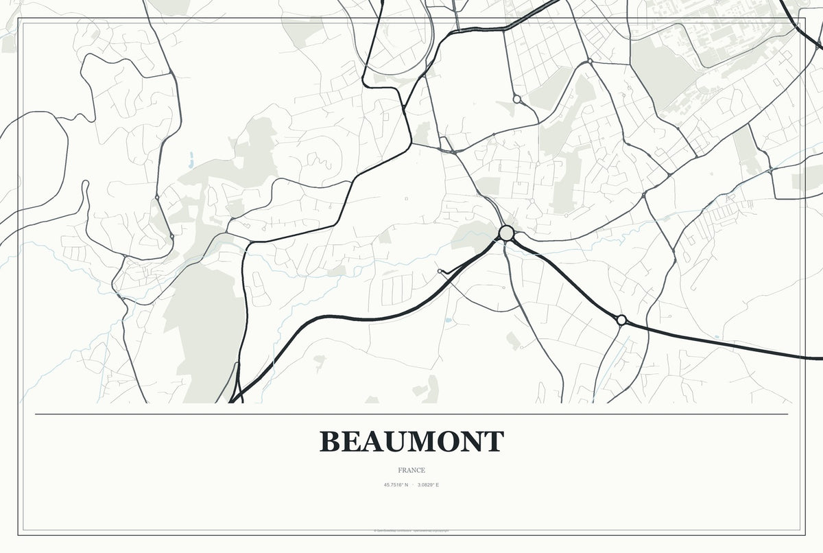 Beaumont, France City Map Aluminum Sign in Gallery Air style