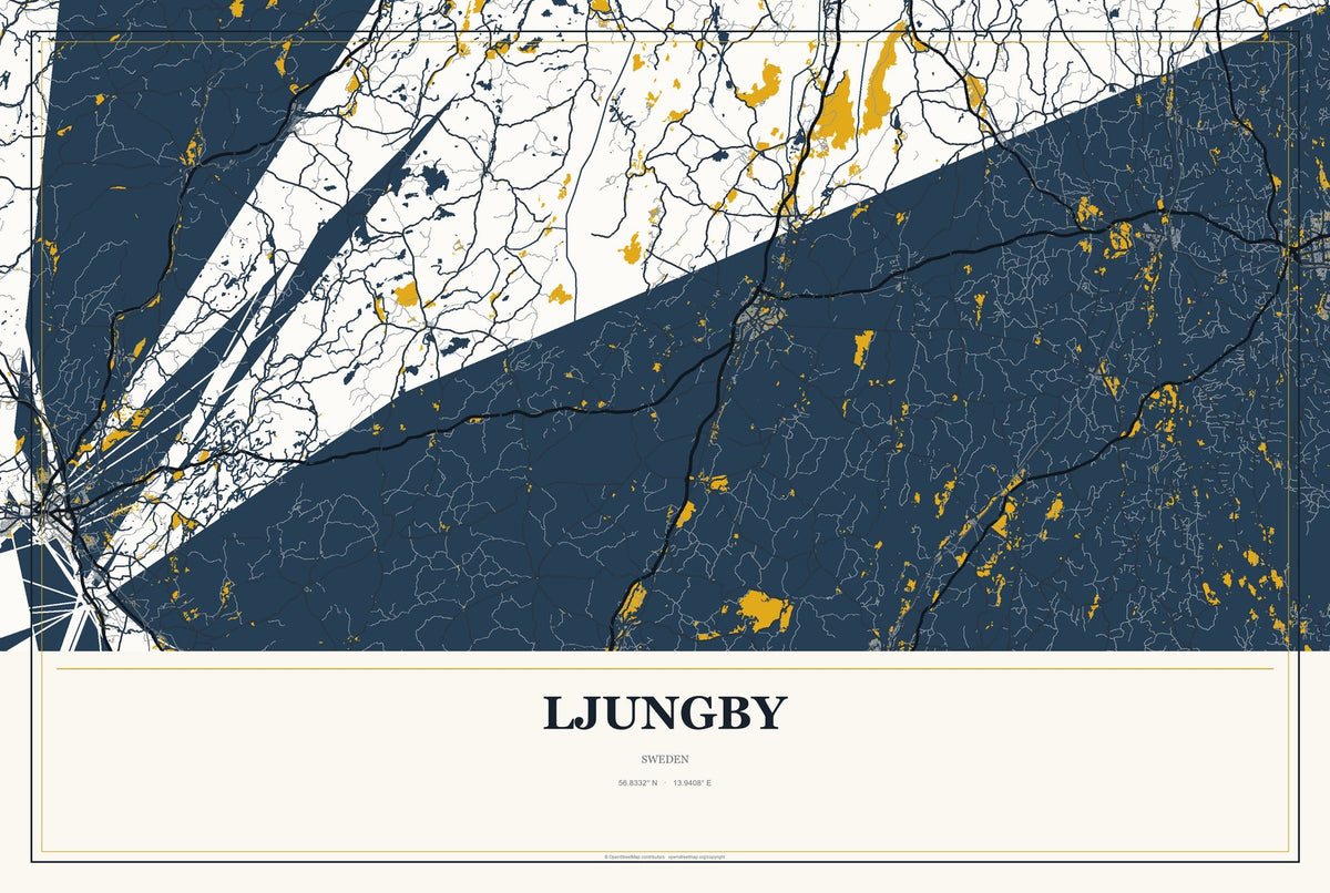 Ljungby, Sweden City Map Aluminum Sign in Citrine Modern style