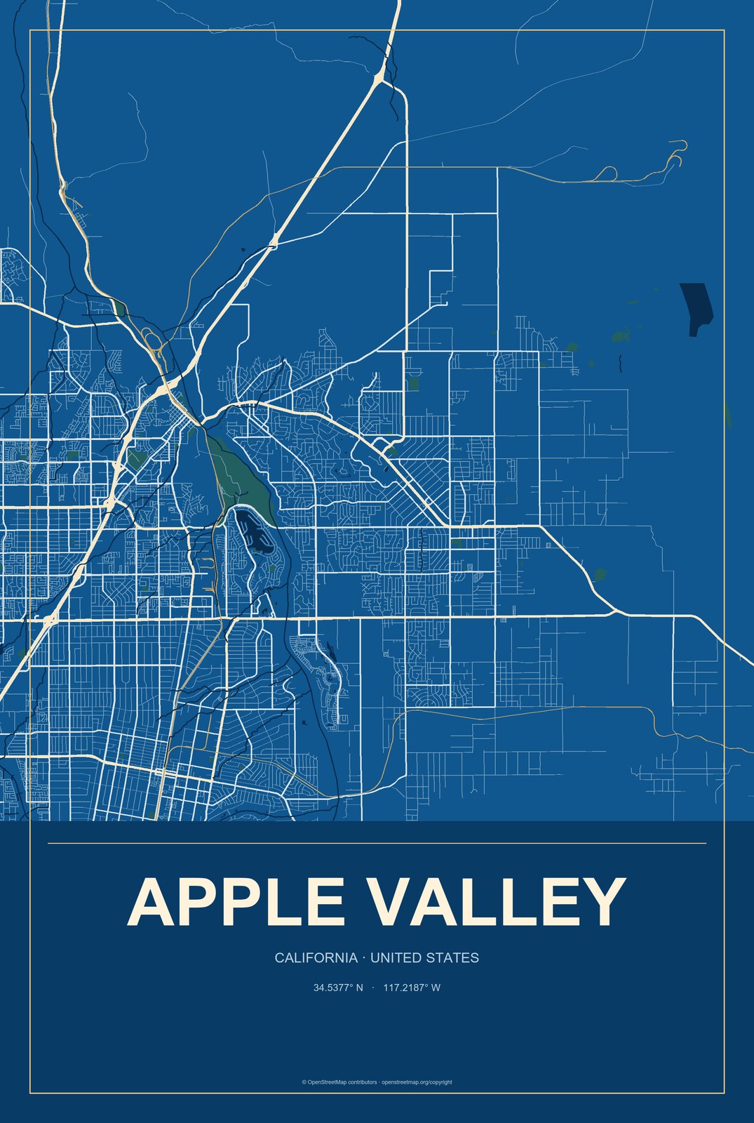 Apple Valley, California City Map Aluminum Sign in Harbor Cobalt style