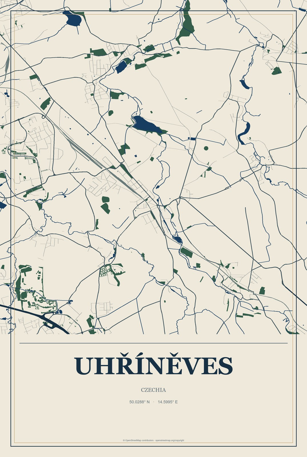 Uhříněves, Czechia City Map Aluminum Sign in Coastal Cutout style