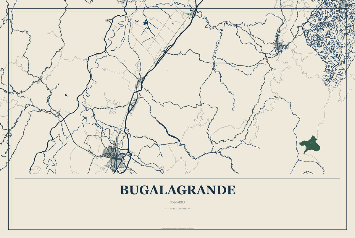 Bugalagrande, Colombia City Map Aluminum Sign in Coastal Cutout style