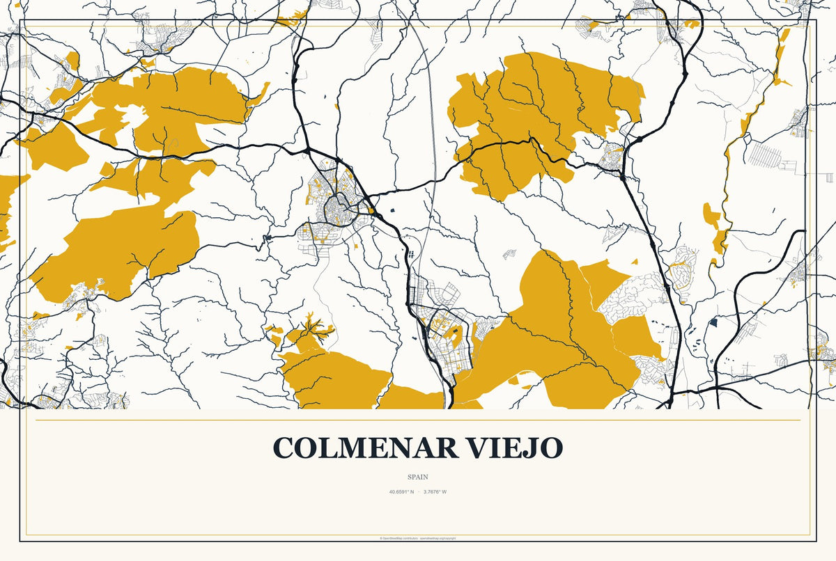 Colmenar Viejo, Spain City Map Aluminum Sign in Citrine Modern style