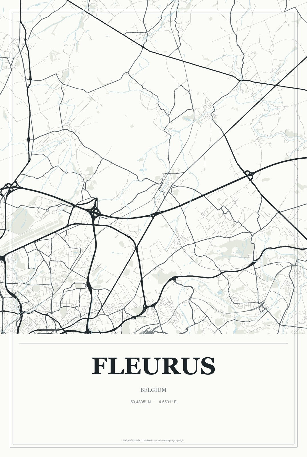 Fleurus, Belgium City Map Aluminum Sign in Gallery Air style