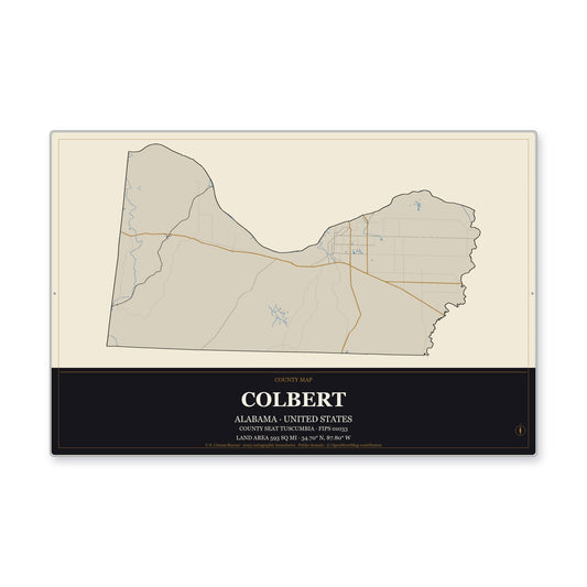 Colbert County, Alabama Map Aluminum Sign in Museum Plaque style